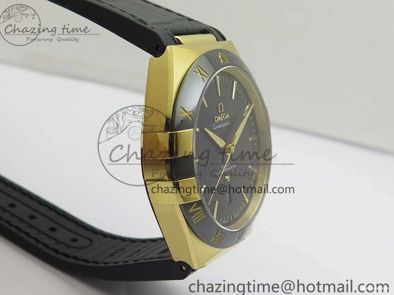 0318 HighQuality Constellation 131.33.41.21.03.001 YG TW Best Edition Black Dial On Gummy Strap A 7871